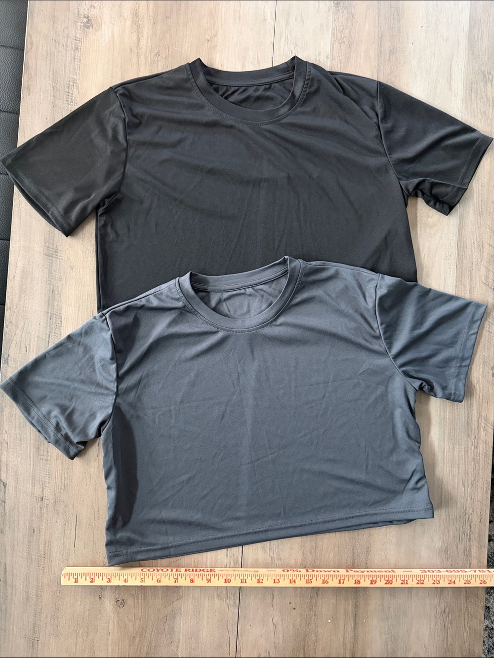 Set of Two Large Crop Crew Neck Short Sleeve Tee Black & Charcoal  workout gym